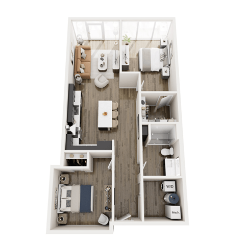 2 bedroom 2 bathroom floor plan at Lindsey Living | Apartments in Troy, MI
